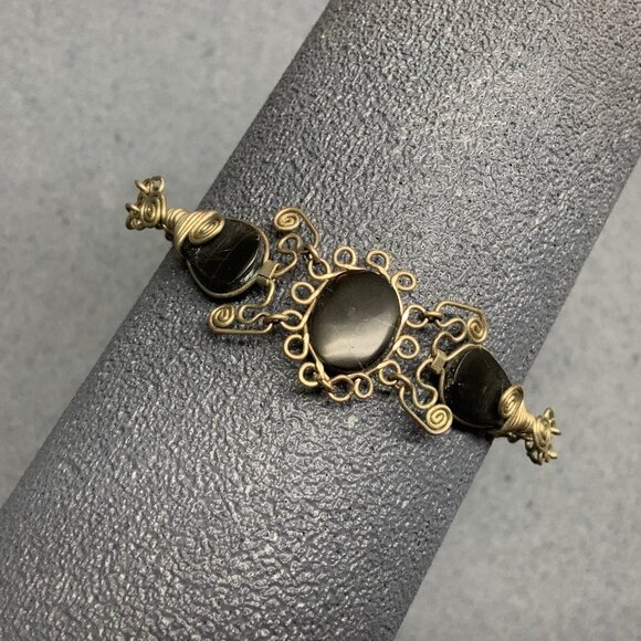 Scrollwork Bracelet 8 In As Is Silver Black Stone Elegant Design Handmade Style - Picture 1 of 4
